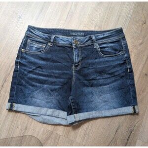 Maurices Size 9/10 Jean Shorts Cuffed Stretch Mid-Rise Dark Wash Denim Whiskered